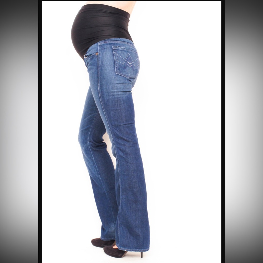 7 For All Mankind Maternity Stretch Waist Cut Off Medium Blue Jeans Sz 30P